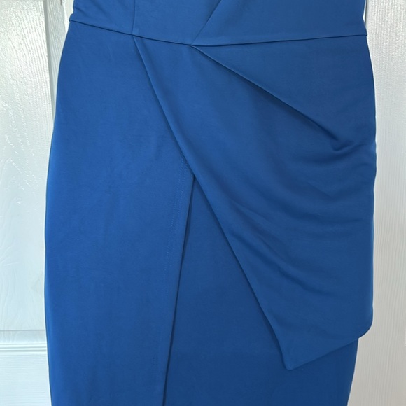 JJs House Pleated One Shoulder Sheath/Column Asymmetrical Cocktail Dress Blue - Picture 5 of 16